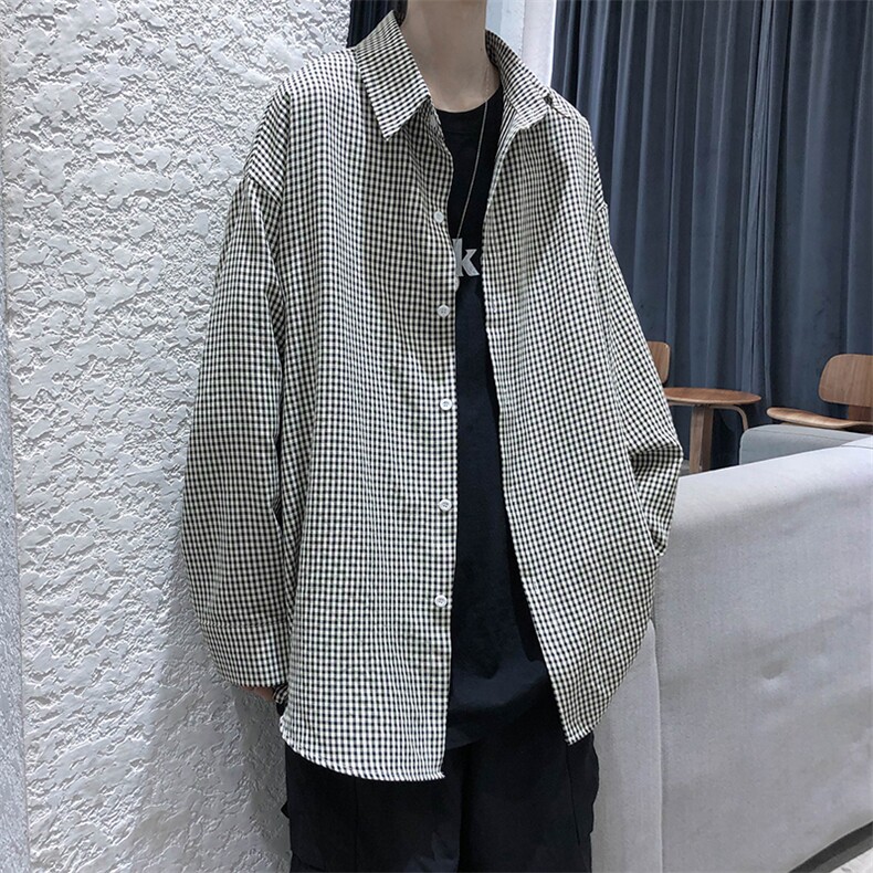 早秋新款千鸟格长袖衬衫宽松青年衣服男 A071-C09-P38图片