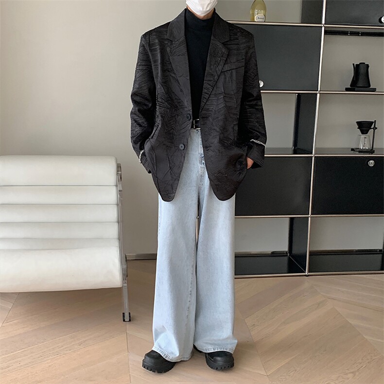 春季廓形垫肩西装外套男褶皱设计感痞帅宽松休闲西服XF66P118,男装西服套装,星座512-1（原513-3）