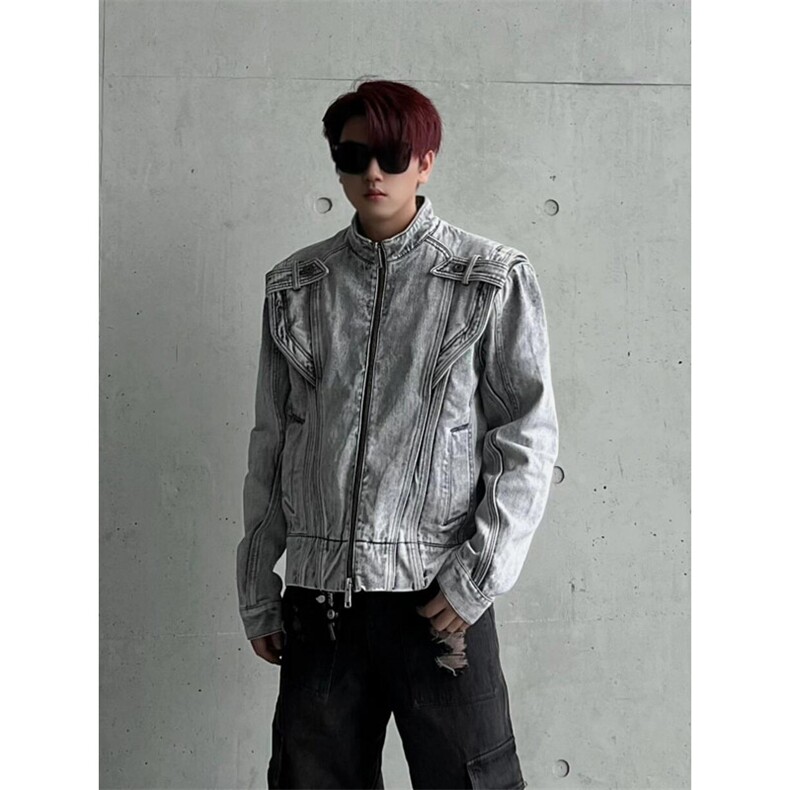 【有货】短款解构拼接牛仔外套男重工垫肩夹克JK8636CC-特P78,男装工装外套,星座1007（原301D）
