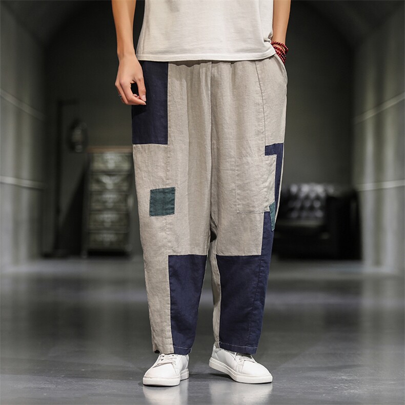 风乞丐补丁棉麻裤K204-P60,男装休闲裤,星座816A（原B366）