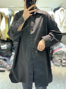 2022年春季新款韩版百搭纯色休闲系扣宽松显瘦长袖衬衫潮图片