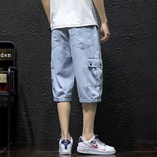 大码宽松工装裤多口袋牛仔裤七分裤A014-DK936-P50控68，男装牛仔裤，电商A014