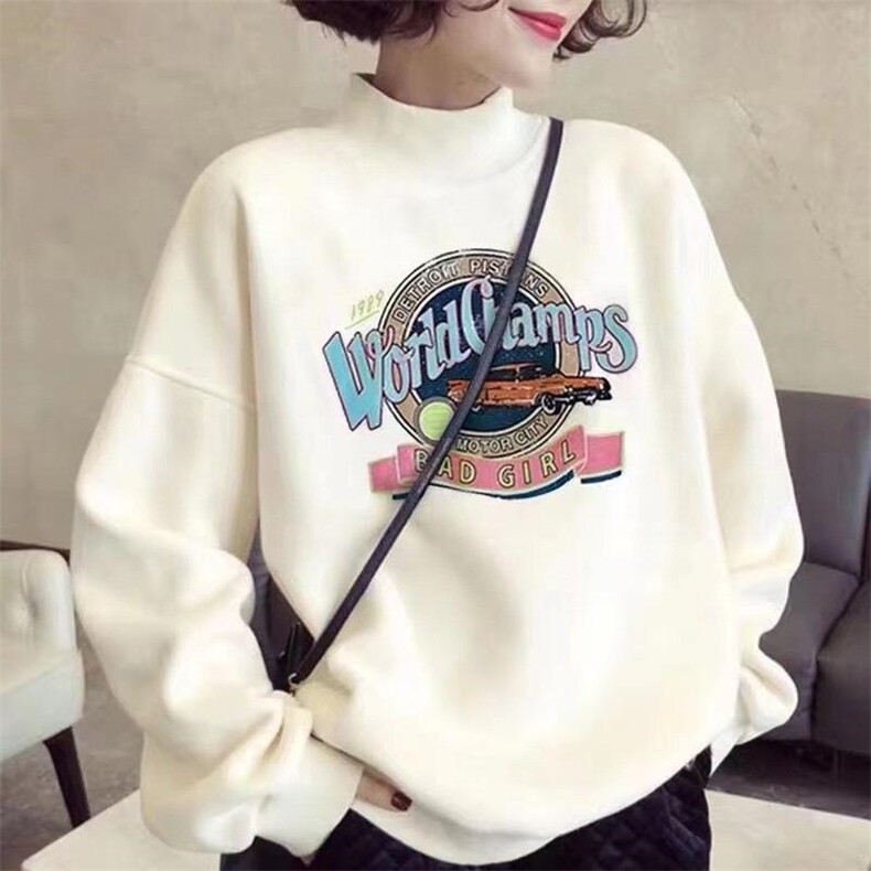 2021冬装新款韩版加绒加厚卫衣，女装卫衣/绒衫，依露奇