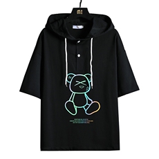 LD54139-P45连帽短袖t恤男大码胖子带帽五分袖中袖网格挂拍，男装T恤，电商A040A