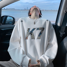特批P38无差价K7字母贴布刺绣420g重磅华棉大码港风卫衣男W5426，男装卫衣，电商A001-1