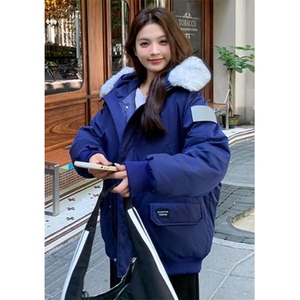 灰色女装毛领羽绒服中长款冬加厚工装派克服羽绒外套 MA25图片