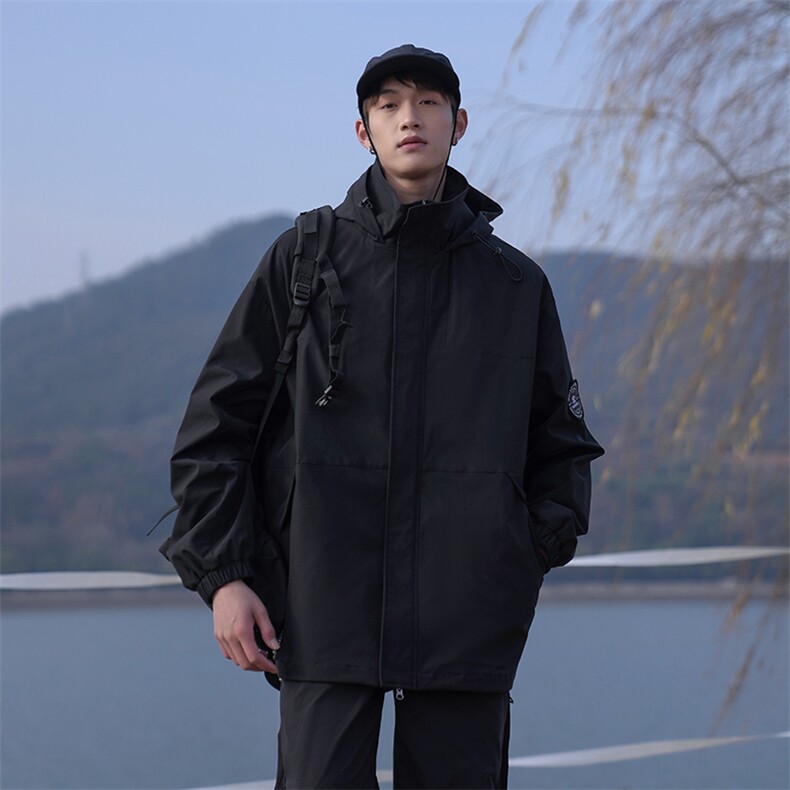 春款工装连帽夹克潮流拼色宽松贴标户外冲锋衣外套CYJK9236-P80,男装夹克,电商A128