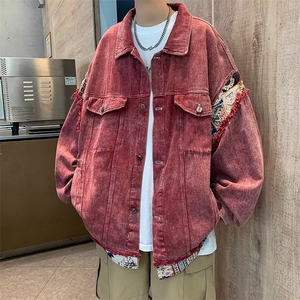 水洗拼接牛仔夹克男女港风春秋款设计感个性毛边工装外套 JK3303图片