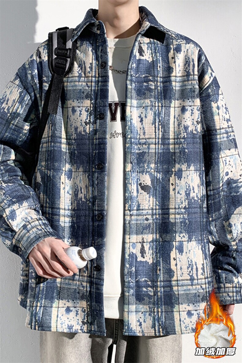 2024冬季新款港风光影墙大码灯芯绒加绒衬衫M-5XHC24971-P60,男装衬衫,电商A022