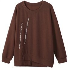 2021春秋季新款简约圆领侧边开叉舒适打底衫，女装T恤，依万里