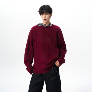 8XL-M圆领毛衣男秋冬季宽松慵懒套头麻花针织衫毛线衣MY19005P68图片