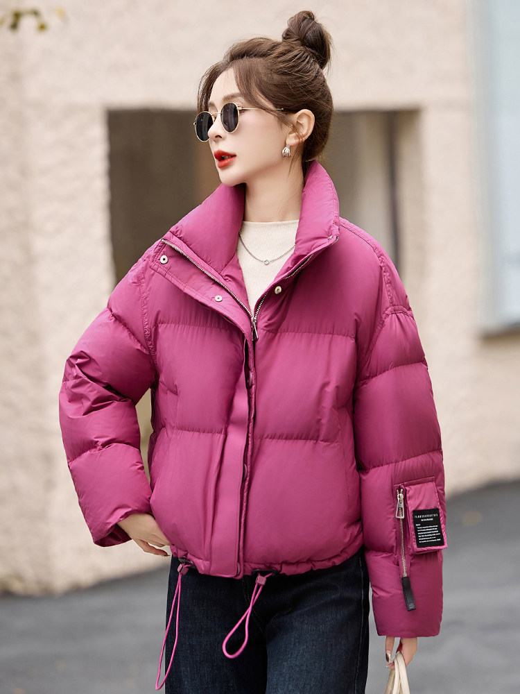 玫红色时尚显白羽绒服女2024冬季新款小个子加厚白鸭绒面包服外套,女装羽绒服,艾仟回(原伊仟回)