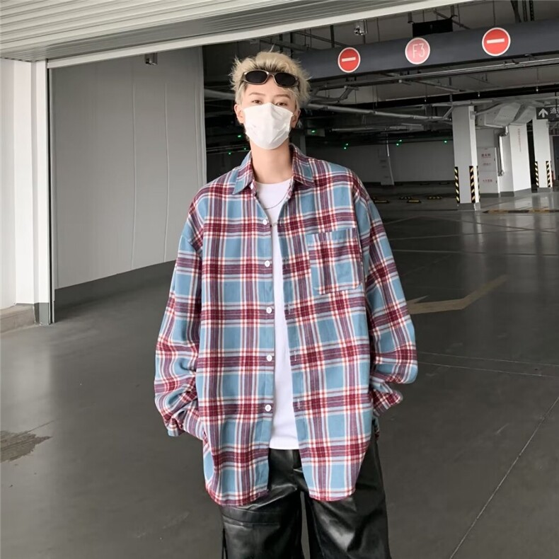 格子衬衫男士韩版潮流宽松百搭2024秋季新款ins帅气外套CY969-P38,男装衬衫,星座412-3