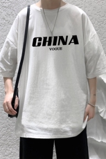 YT26001-P30亚短袖t恤男大码五分袖男宽松七分袖港风模特，男装T恤，电商A040