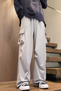 8XL-M 特大码冰丝裤男美式工装裤高腰垂感宽松防晒阔腿裤K962P45图片