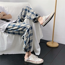 格子休闲裤子N潮ins夏季薄款宽松显瘦百搭直筒裤高腰垂感阔腿，男装休闲裤，星座218-1（原230）