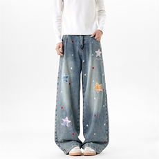 【现货】XZ1218BK5144特价P51美式复古星星贴布牛仔裤，男装牛仔裤，星座1218（原611-3）