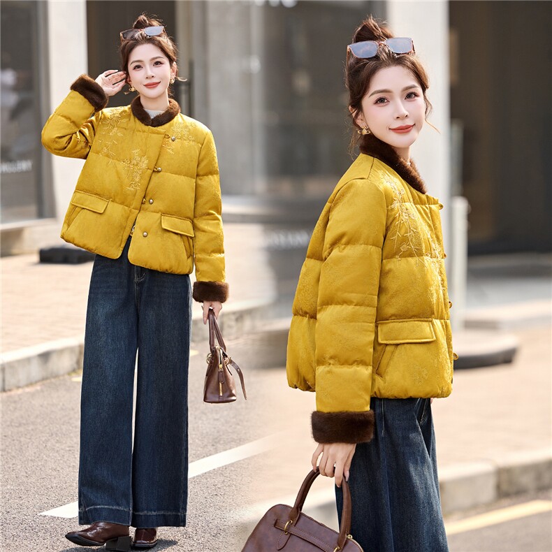 2025新款小清新优雅风羽绒服女冬季白鸭绒加厚保暖外套,女装羽绒服,悠米