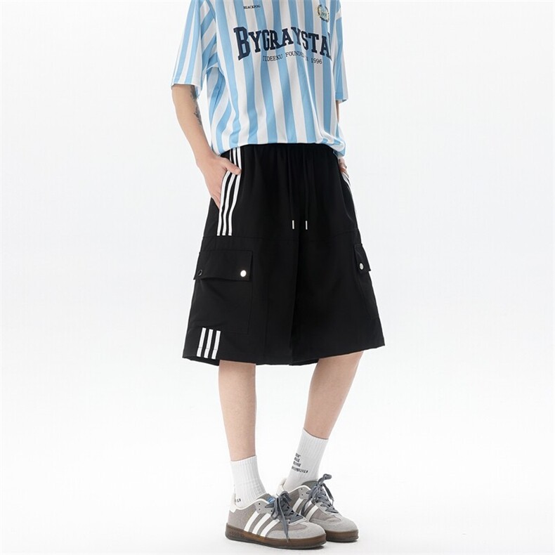 8XL-M三条杠工装短裤大码休闲运动中裤条纹冰丝五分裤DK1303/P48,男装牛仔裤,电商B238