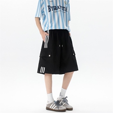 8XL-M三条杠工装短裤大码休闲运动中裤条纹冰丝五分裤DK1303/P48，男装牛仔裤，电商B238