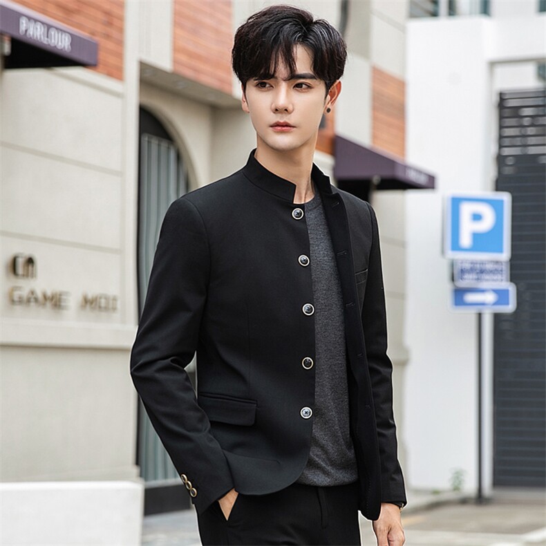 春秋季装男青年潮流韩版修身男士中山装休闲立领西服外套A79P150，男装西服，电商A355（原A415）
