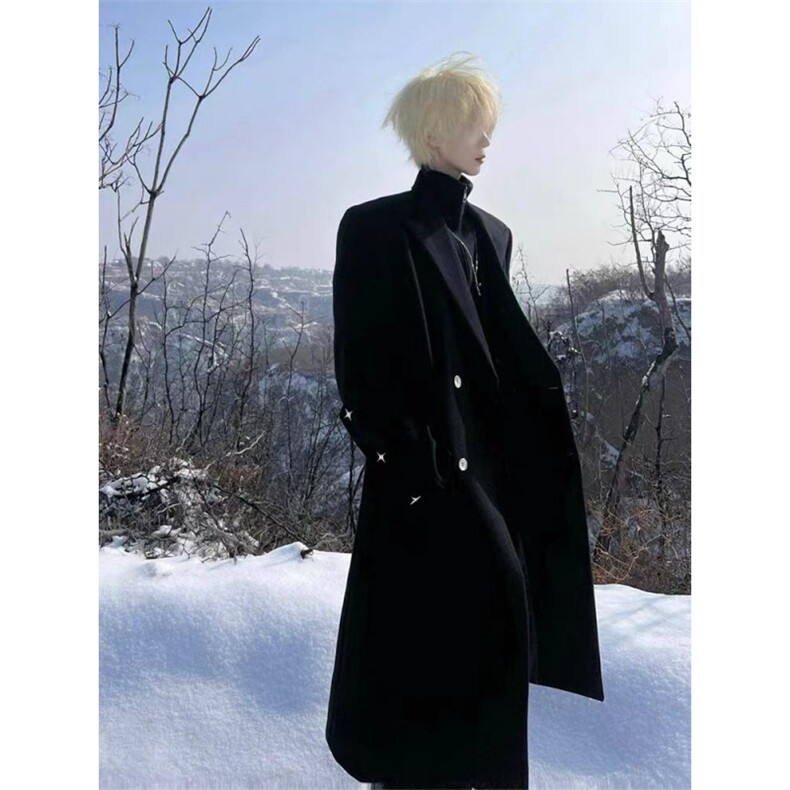 克苏鲁文职毛呢大衣男秋冬季韩系英伦风高级感长款正肩风衣外套潮，男装风衣，星座811A