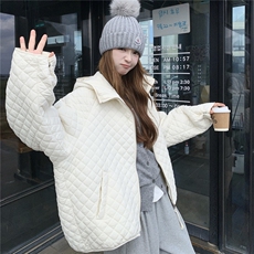 韩版宽松菱格压线连帽棉服外套女2025秋冬新款百搭小个子棉上衣，女装棉衣/棉服，2D145