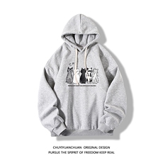 WY2100-P35加绒款-P40纯连帽卫衣男大码运动帽衫宽松薄白底，男装卫衣，电商A040A