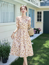 高端名牌纯棉连衣裙女2025年新款夏季国际大牌小个子碎花裙子洋气，女装连衣裙，姿衣坊