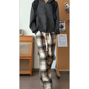 宽松版型潮搭出街休闲裤格子撞色松弛感复古长裤K691P45控78图片