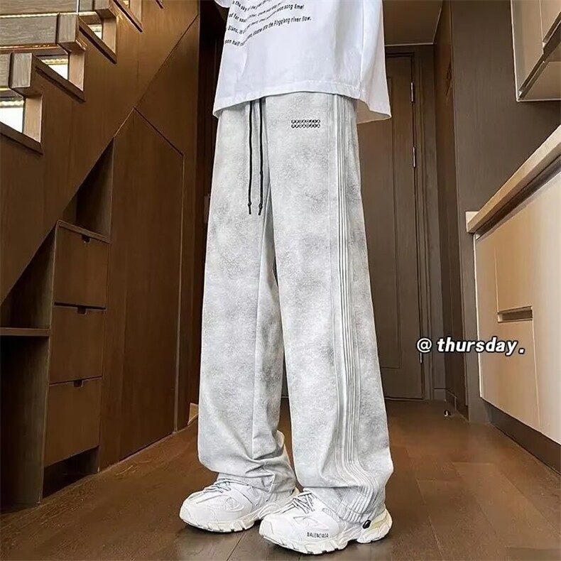 现货脏脏裤男夏季美式潮牌设计感运动裤子宽松直筒秋季男生阔腿休，女装休闲裤，星座218-1（原230）