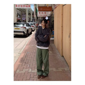 美式复古简约少年感亨利领卫衣男女宽松休闲套头长袖上衣图片