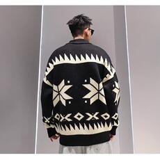立领夹克男春秋季新款雪花休闲开衫毛线衣男士潮牌简约针织衫外套，男装针织衫/毛衣，星座1210-1