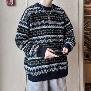 费尔岛提花圣诞毛衣男日系复古慵懒着内搭冬季针织衫 M5675图片