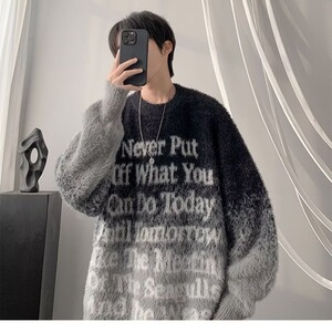 潮牌美式渐变仿水貂毛针织衫男女秋季宽松情侣百搭毛衣MY228-P57图片