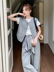 现货主推！2026春夏韩版马甲外套+丝带阔腿裤休闲套装P195-K290，女装套装/套裙，网红馆