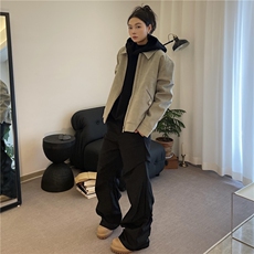 GOSNACE/GOS竖纹翻领短宽麻灰色拼接立体剪裁cleanfit夹克，男装夹克，星座506A