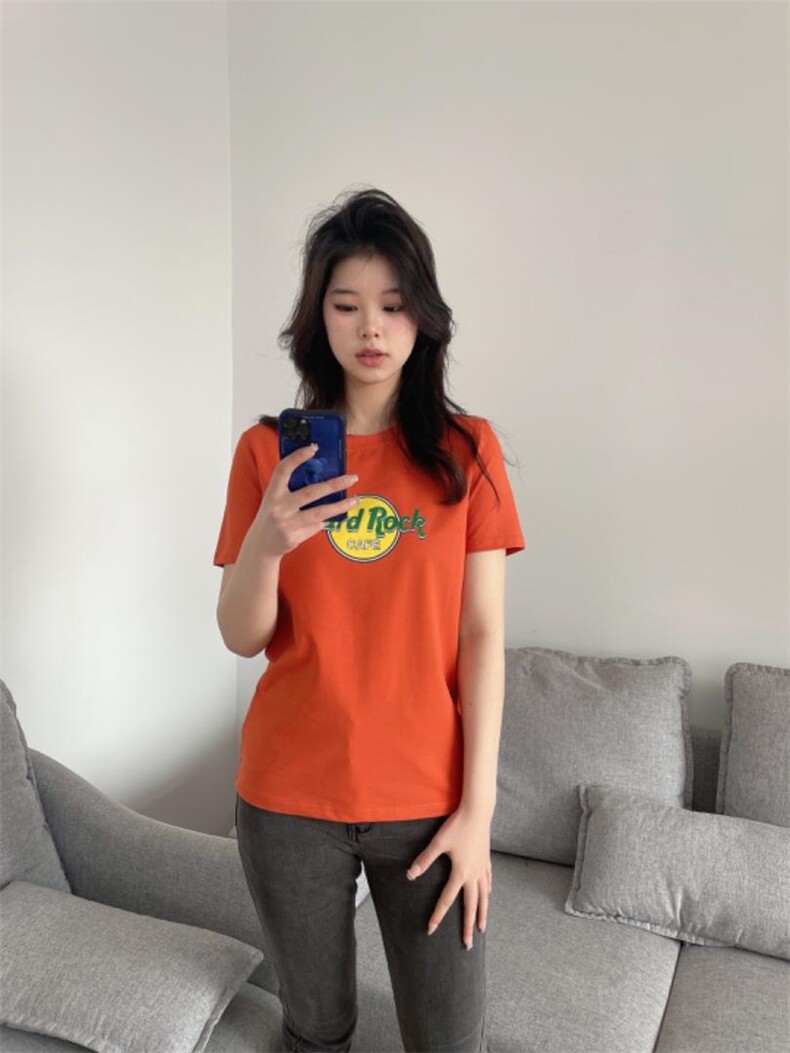 韩版印花圆领简约百搭运动风短袖T恤,女装T恤,L·H·X