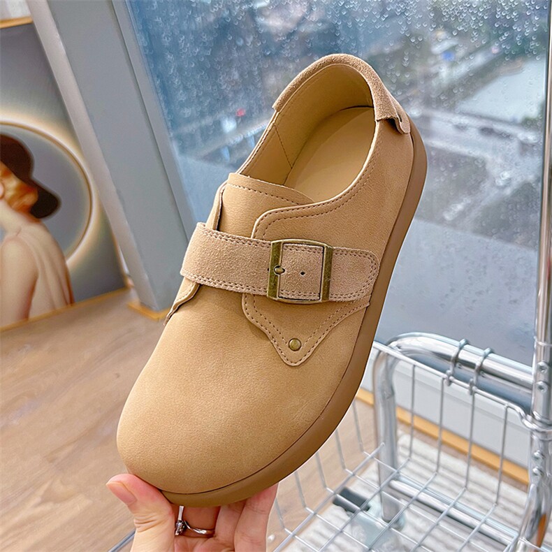 真皮2024秋季新款平底复古女鞋休闲小皮鞋皮带扣时装单鞋，女鞋单鞋，电商A223
