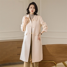2025百搭时尚长款系扣翻领大衣，女装毛呢外套，贝源羊绒