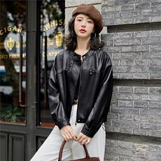 高级感咖色立领皮衣外套女2025秋季新款宽松休闲百搭短款夹克上衣，女装皮衣，梦依缘