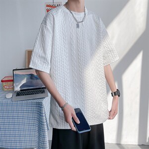 2024夏季新款巴洛克华夫格贴标休闲宽松男短袖 A161-TH01-P35图片