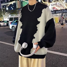 秋冬拼色毛衣男高街潮牌个性套头嘻哈日系复古针织衫MY7020-P45，男装针织衫/毛衣，星座308B-1