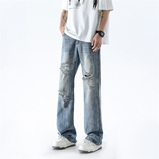 B221美式ins高街暗黑小众夏季重工艺破洞牛仔裤LK24178-P65控88，男装牛仔裤，电商B221