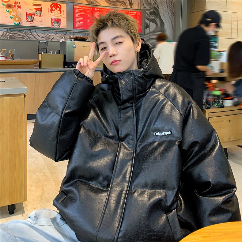 港风连帽鳄鱼纹金属装饰设计大码潮流休闲棉衣男MY77744P128控168，男装棉衣，星座227-7