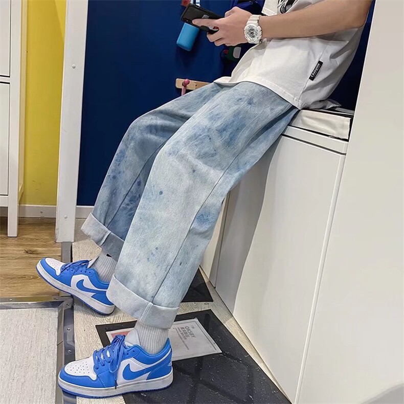 直筒宽松港风休闲水波纹男牛仔裤N157P44,男装牛仔裤,星座1116-2