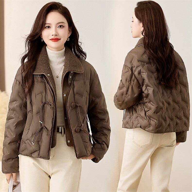 仿羊羔毛领羽绒服女冬2024新款时尚洋气高端短款拼接皮毛一体外套,女装羽绒服,衣之秀