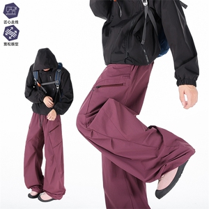 工装裤男春季阔腿cleanfit拼接解构褶皱弯刀裤子K0262-P52