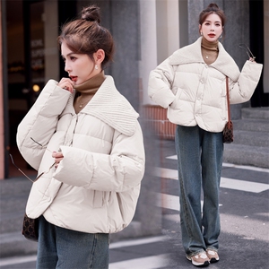2024冬欧货女复古针织领短款新款90白鸭绒洋气减龄羽绒服外套图片