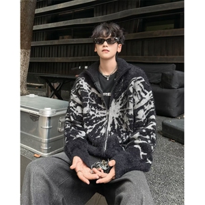 F565P65秋冬复古蝴蝶立领开衫毛衣男潮牌小众慵懒宽松针织图片